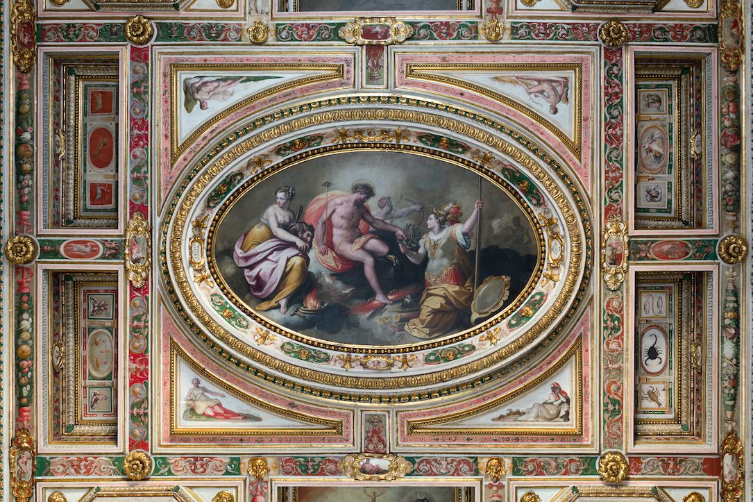 Jacopo Zucchi, Giove, Minerva e Terpsichore, dettaglio dal soffitto della Camera delle Muse